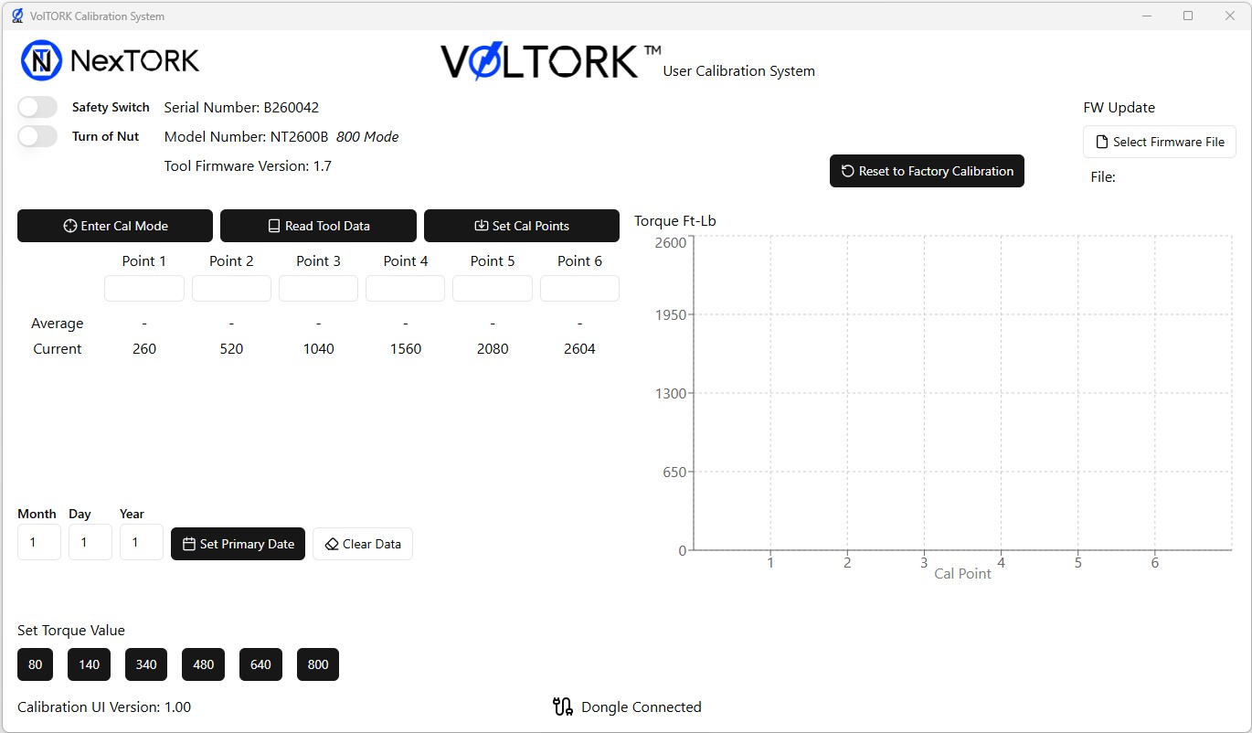 VOLTORK user calibration system interface